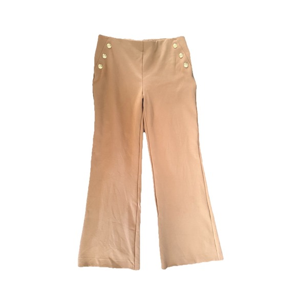 Chicos So Slimming Flare Pants Size 6 (0.5 ) Camel Tan Sailor Buttons Stretch - Picture 2 of 10
